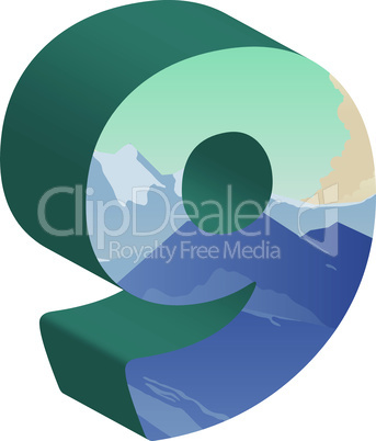 3D number nine. Vector illustration of 3D font