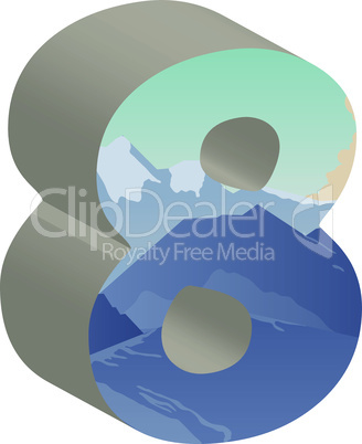 3D number eight. Vector illustration of 3D font