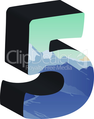 3D number five. Vector illustration of 3D font