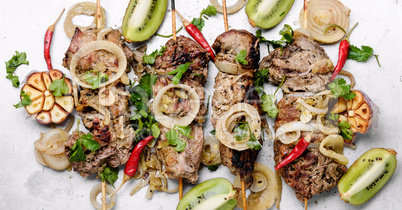Grilled beef on bamboo skewers
