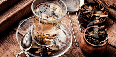 Herbal tea on wooden table