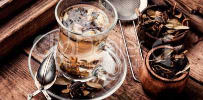 Herbal tea on wooden table