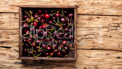 Cherries on wooden table