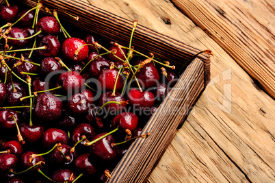 Cherries on wooden table