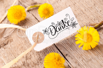 Label, Dandelion, Calligraphy Danke Means Thank You