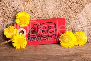 Red Label, Dandelion, Calligraphy Frohe Ostern Means Happy Easter