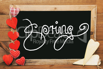 Chalkbord, Red And Yellow Hearts, Calligraphy Spring