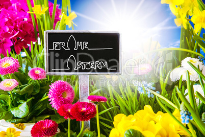 Sunny Spring Flower, Calligraphy Frohe Ostern Means Happy Easter