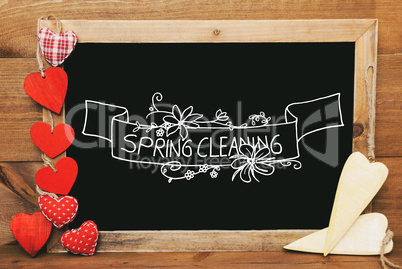 Chalkbord, Red And Yellow Hearts, Calligraphy Spring Cleaning