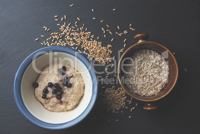 Tasty and healthy porridge with blueberries