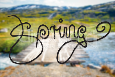 Bridge In Norway Mountains, Calligraphy Spring, River