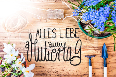 Sunny Spring Flowers, Calligraphy Muttertag Means Happy Mothers Day