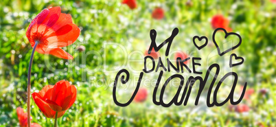 Poppy Flower, Spring, Calligraphy Danke Mama Means Thanks Mom