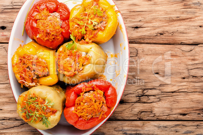 Stuffed peppers in a baked pot