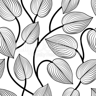 Floral seamless pattern. Leaves background. Flourish garden leaf line art backdrop