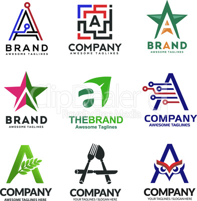 letter A in various style logo
