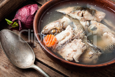 Fish soup in plate