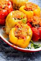 Stuffed peppers in a baked pot