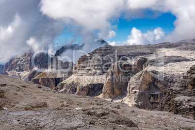 The Sass Pordoi is a relief of the Dolomites, in the Sella group, Italy