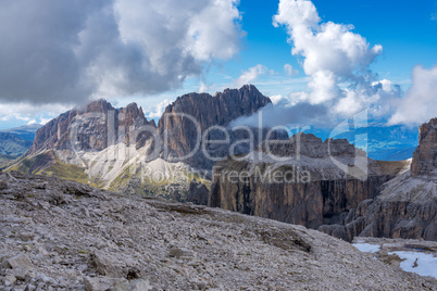 The Sass Pordoi is a relief of the Dolomites, in the Sella group, Italy