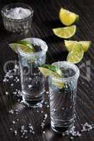 Tequila tall shot glasses  with lime