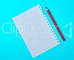 empty rectangular white sheet torn out of notepad and wooden red