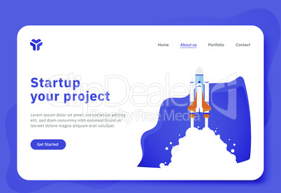 Startup your project for website with spaceship illustration