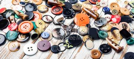 Various sewing buttons and thread