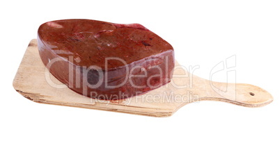 Piece Meat on Wood Board Isolated