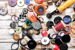 Sewing tools on wooden desk