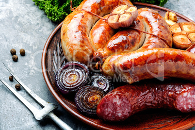 Delicious sausages grilled
