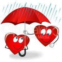 Cartoon hearts with umbrella