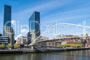 Zubizuri bridge through Nervion River in Bilbao, Spain