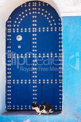 Famous blue and white streets of Kasbah Rabat, Morocco