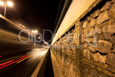 Wall cobble in the city at night
