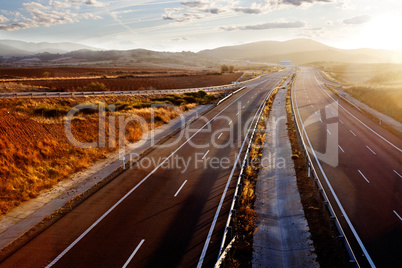 Sunset and road landscape