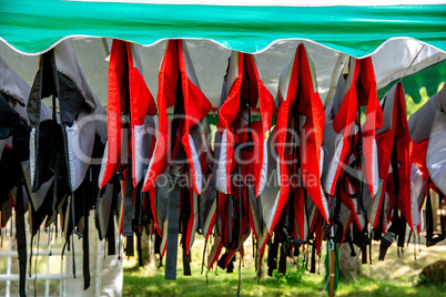 Life jackets drying in the shed.