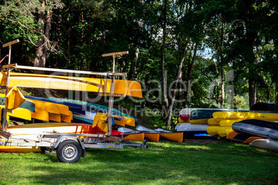 Kayaks for rent near to the river.