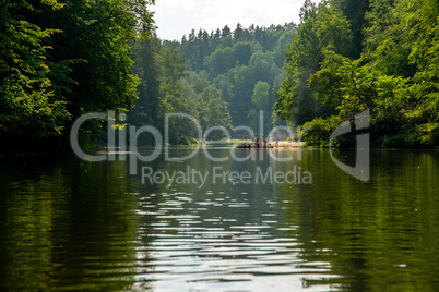 Trip by raft on the river during summer.