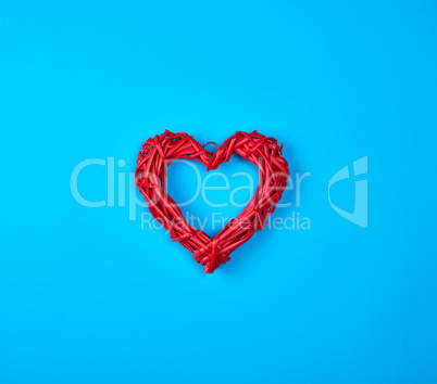 wicker red heart on a blue background