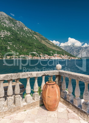 View of the Bay of Kotor from the island in Montenegro