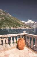 View of the Bay of Kotor from the island in Montenegro