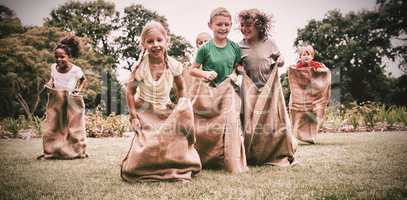 Children having a sack race