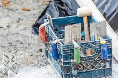 Collection of Cement and Tile Installation Tools at Construction