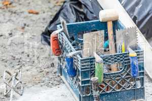 Collection of Cement and Tile Installation Tools at Construction