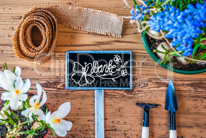 Spring Flowers, Sign, Calligraphy Danke Means Thank You