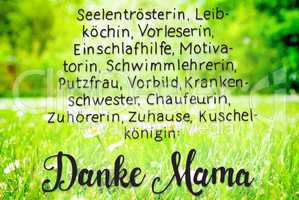 Spring Meadow, Daisy, Calligraphy Danke Mama Means Thanks Mom