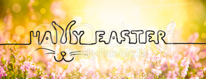 Sunny Erica Flower Field, Calligraphy Happy Easter