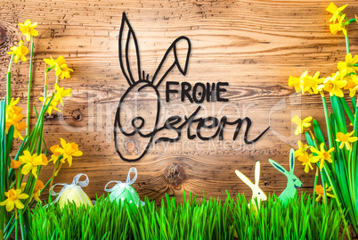 Easter Decoration, Spring Flower Calligraphy Frohe Ostern Means Happy Easter