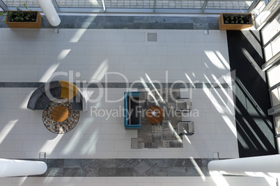 High angle view of a office lobby with a waiting room